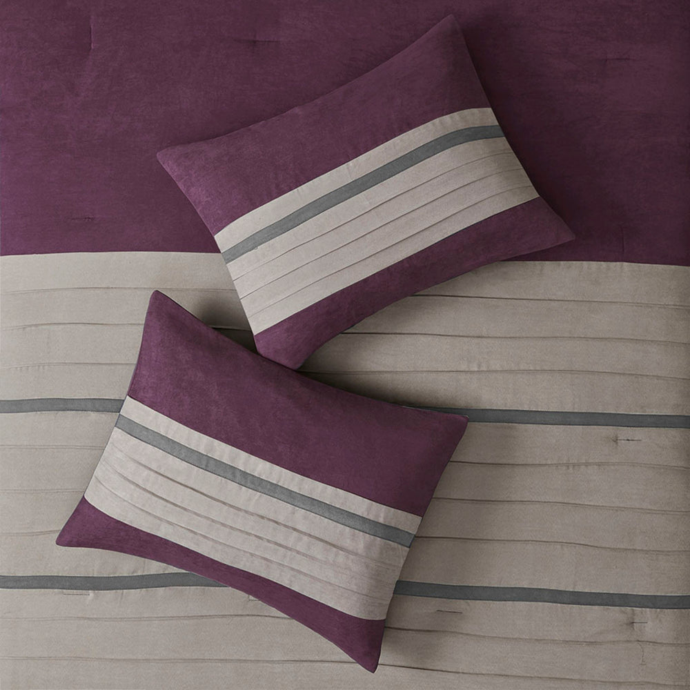 7 PC Pieced Faux Suede Comforter Set Purple Cal King Media 10