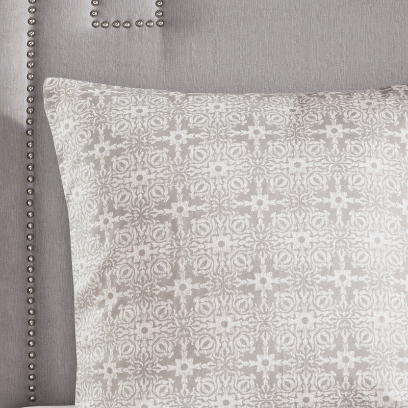 6 Piece Embroidered Cotton Reversible Comforter Set Ivory Full/Queen