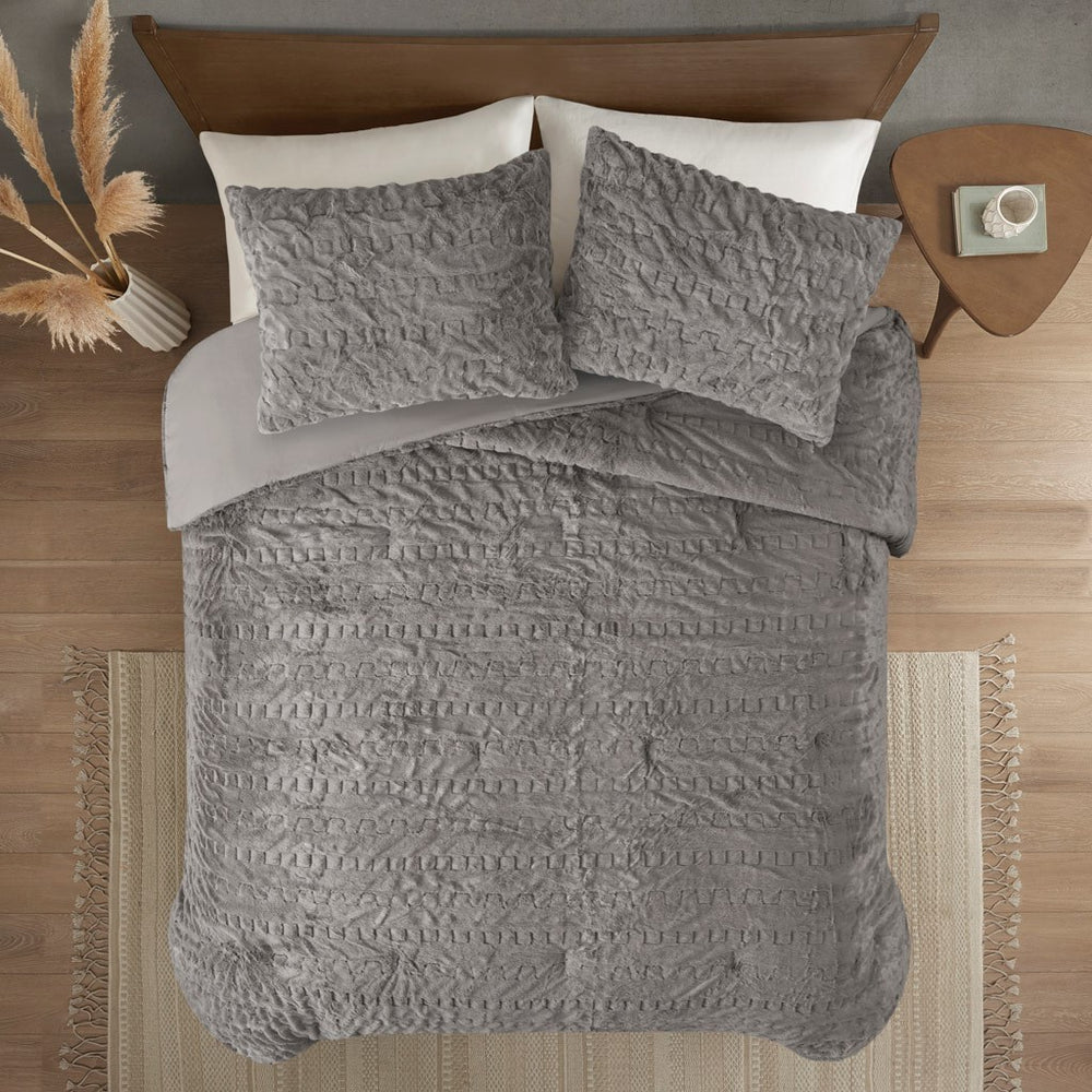 Full/Queen Ruched Fur Down Alternative Comforter Set Media 3