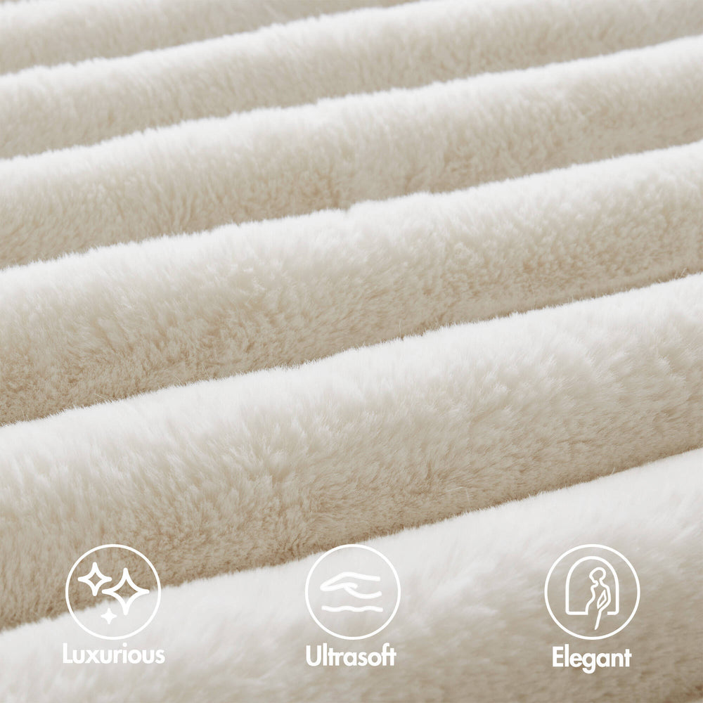 3-Piece Full/Queen  soft Faux Fur Ribbed Comforter Set,Ivory Media 7