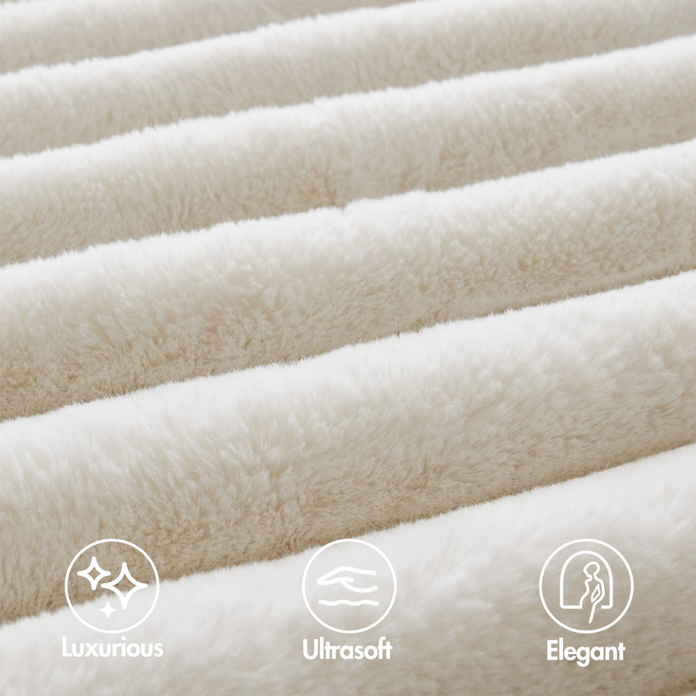 3-Piece King  soft Faux Fur Ribbed Comforter Set,Ivory Media 7