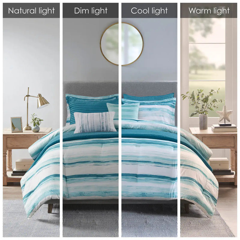8 Piece Printed Seersucker Comforter and Quilt Set Collection