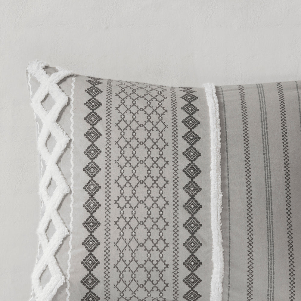 Cotton Printed Comforter Set with Chenille Gray Full/Queen Media 4