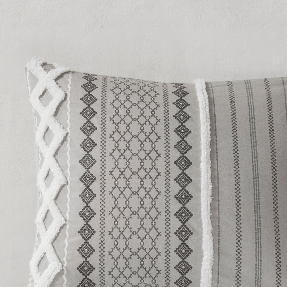 Cotton Printed Comforter Set with Chenille Gray Full/Queen Media 4