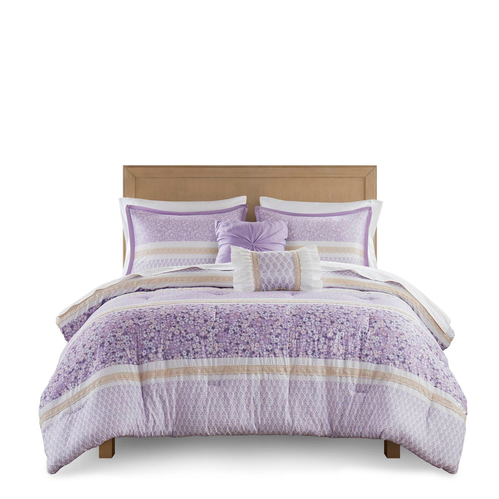 5 PCS King/Cal King Seersucker Comforter Set with Throw Pillows Media 2