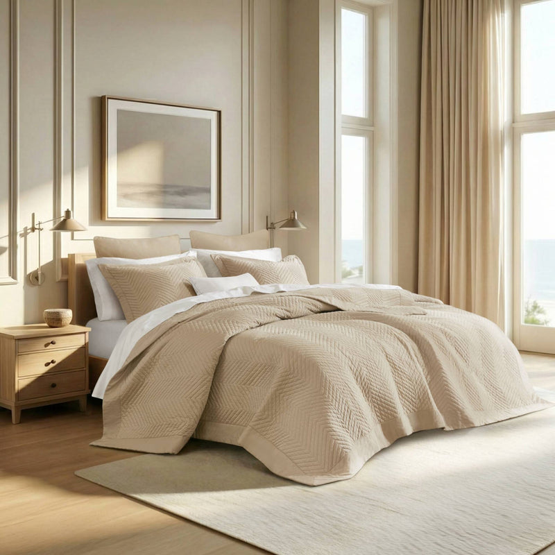 King 3 Piece Cotton Quilt Set Linen