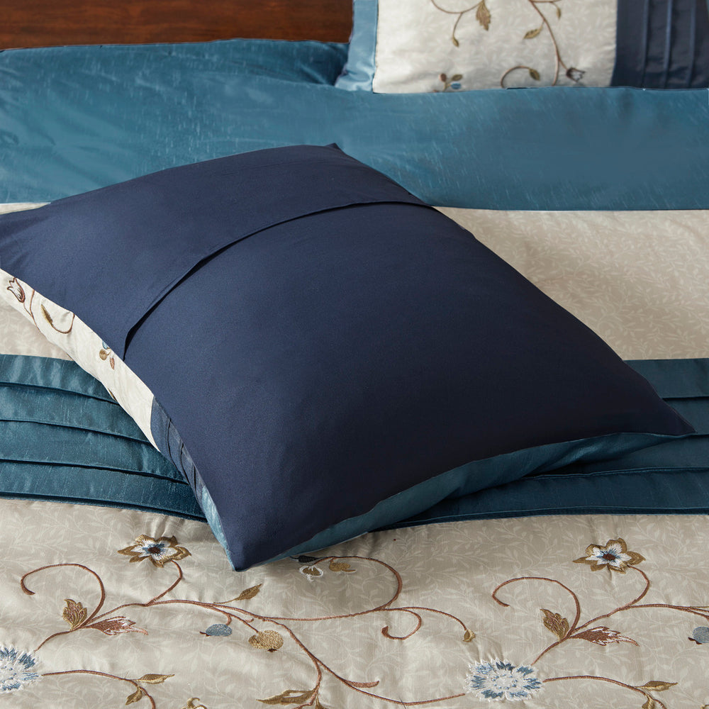 Embroidered 7 Piece Comforter Set Navy King Media 14