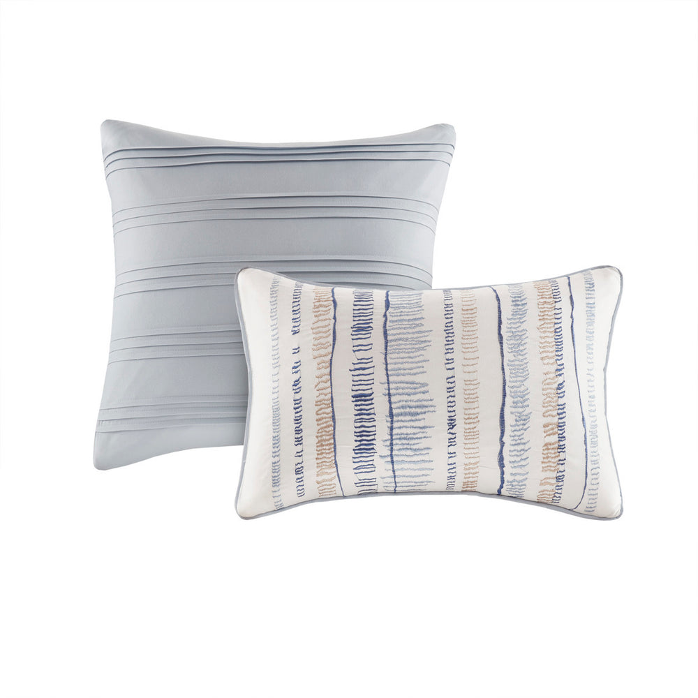 8 Piece Printed Seersucker Comforter and Quilt Set Collection Blue King/Cal King Media 16