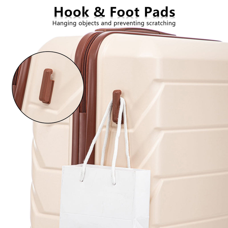 Abs Luggage Set 20 24 28 Inches 3 Piece Beige Durable Spinner Wheels & Combination Lock