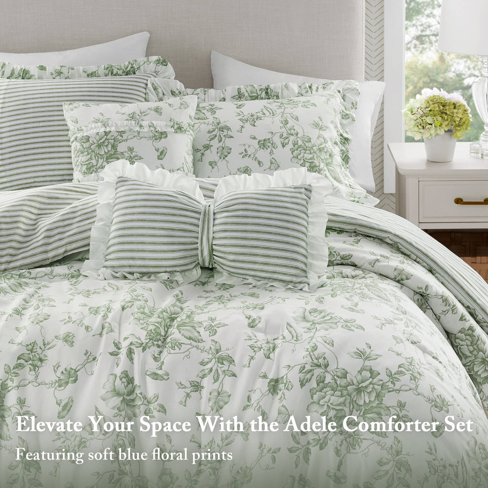 5 Pieces Full/Queen Comforter Set with Decorative Pillows,Green Media 5