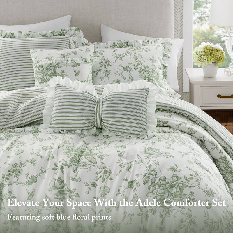 5 Pieces Full/Queen Comforter Set with Decorative Pillows,Green