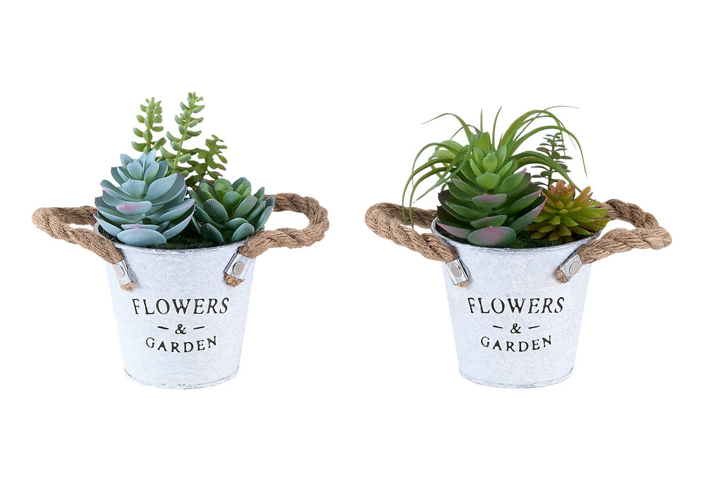 Artificial Plant, Set Of 2, 7' Tall, Succulent, Table, White Metal Pots, Contemporary, Modern Media 2
