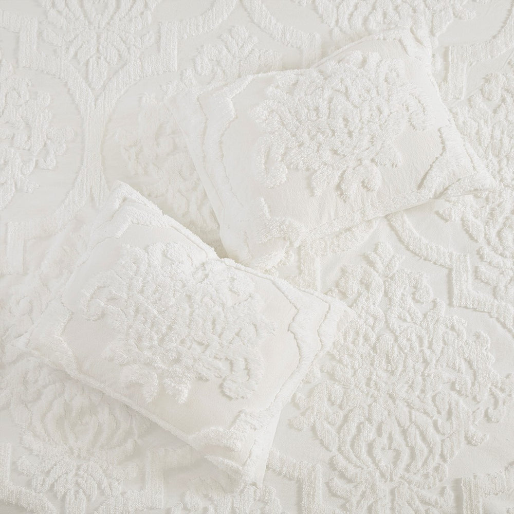 King/Cal King 3 Piece Tufted Cotton Chenille Damask Duvet Cover Set Media 8