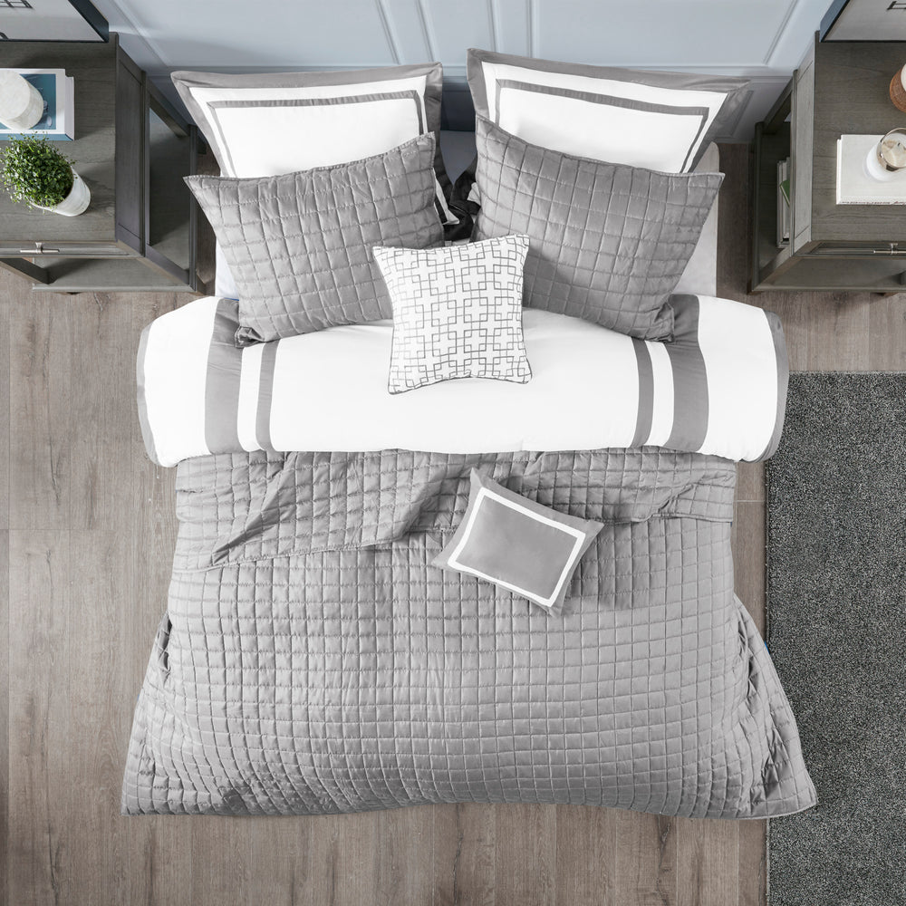 8 Piece Comforter and Quilt Set Collection Grey Full/Queen Media 10
