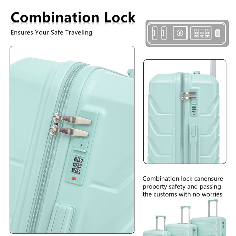 ABS Spinner Luggage Mint Green Durable 3 Piece Set & Combination Lock
