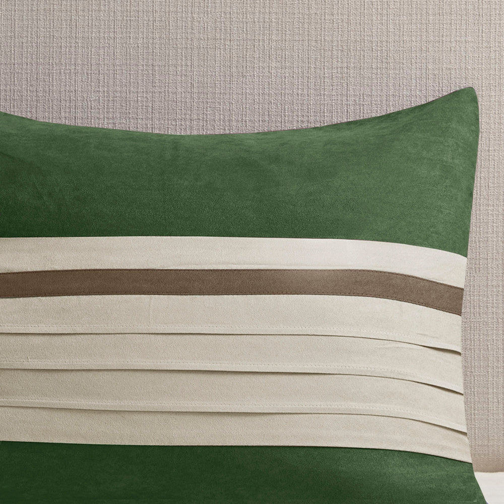7 PC Pieced Faux Suede Comforter Set Green Cal King Media 13