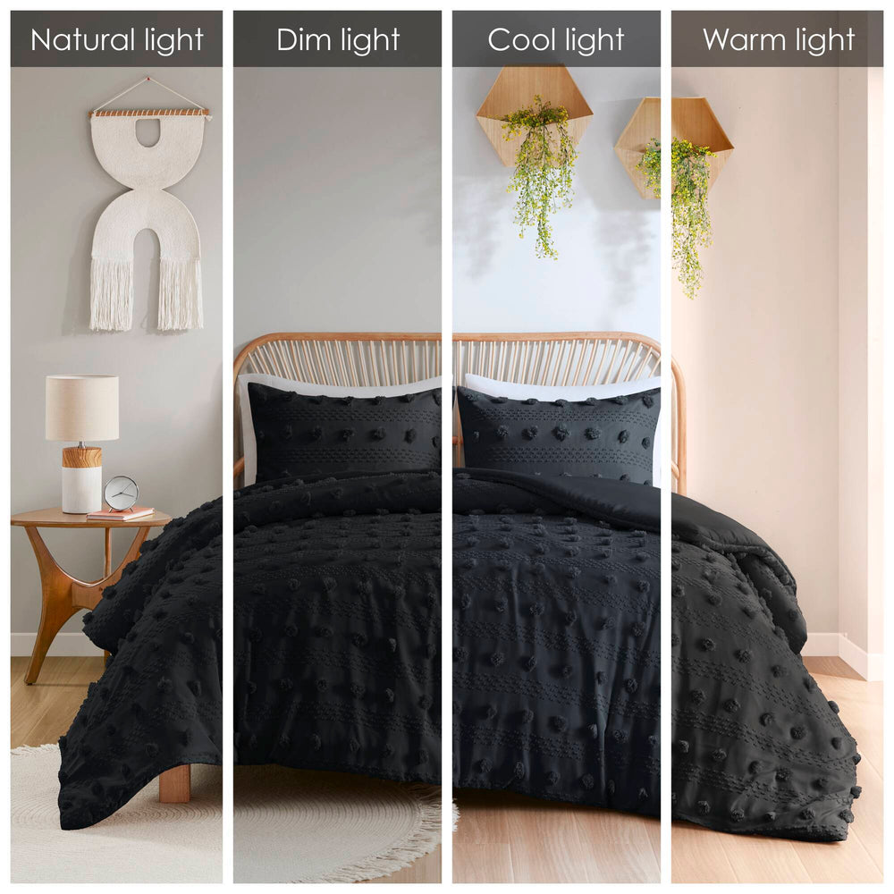 2 PCS Twin/Twin XL Clip Jacquard Duvet Cover Set Black Media 13