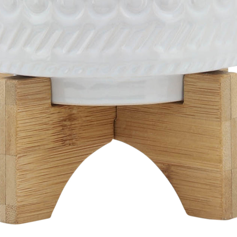 5' TRIBAL PLANTER W/ WOOD STAND, WHITE