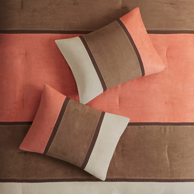 7 Piece Faux Suede Comforter Set Coral Cal King