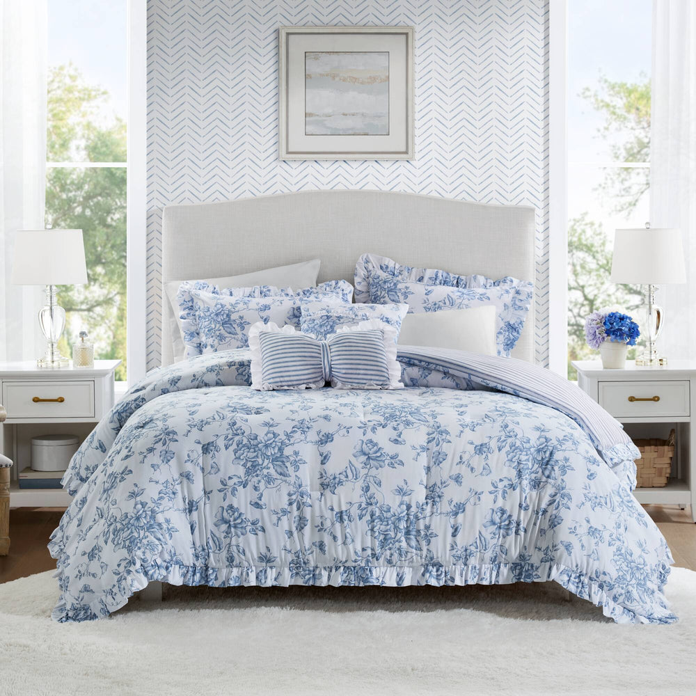 5 Pieces Full/Queen Comforter Set with Decorative Pillows,Blue Media 1