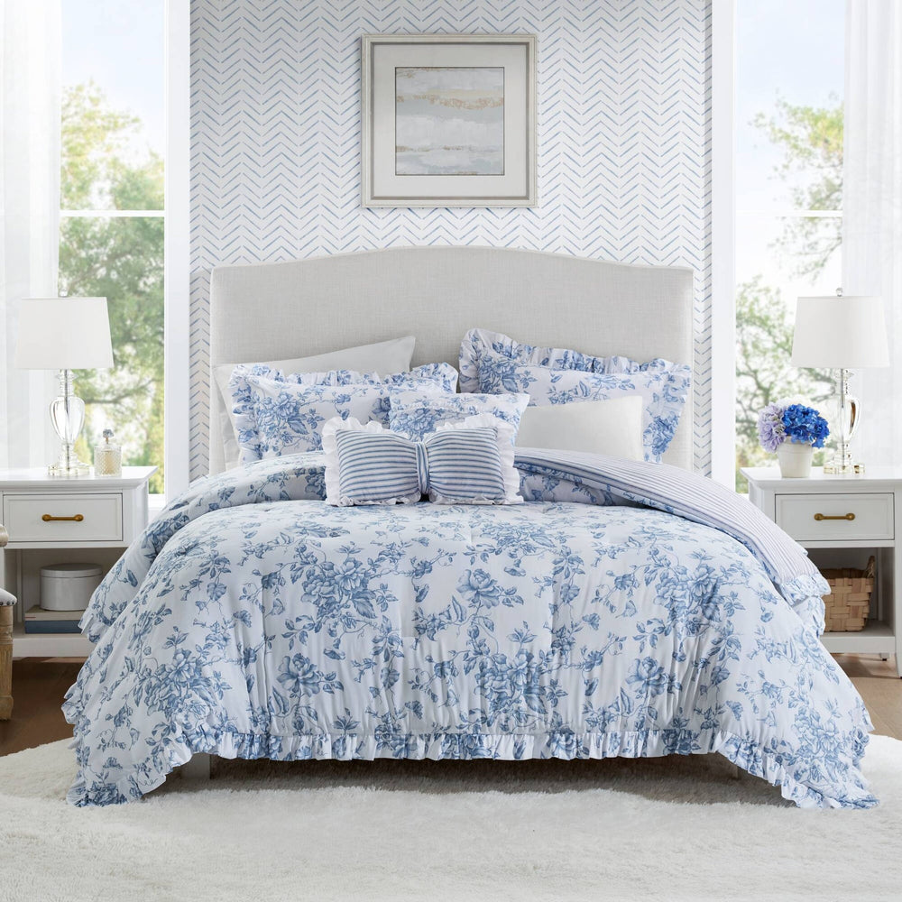 5 Pieces Full/Queen Comforter Set with Decorative Pillows,Blue Media 1