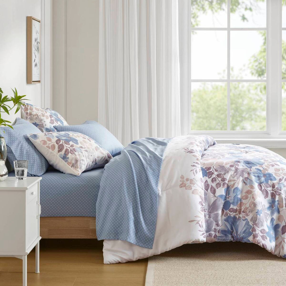 Floral Comforter Set with Bed Sheets Blue Full Media 6
