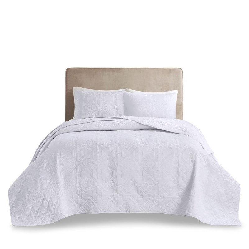 3 Piece Reversible Bedspread Set White Full/Queen