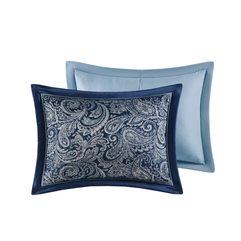 5 Piece Jacquard Bedspread Set with Throw Pillows Navy Queen Media 7