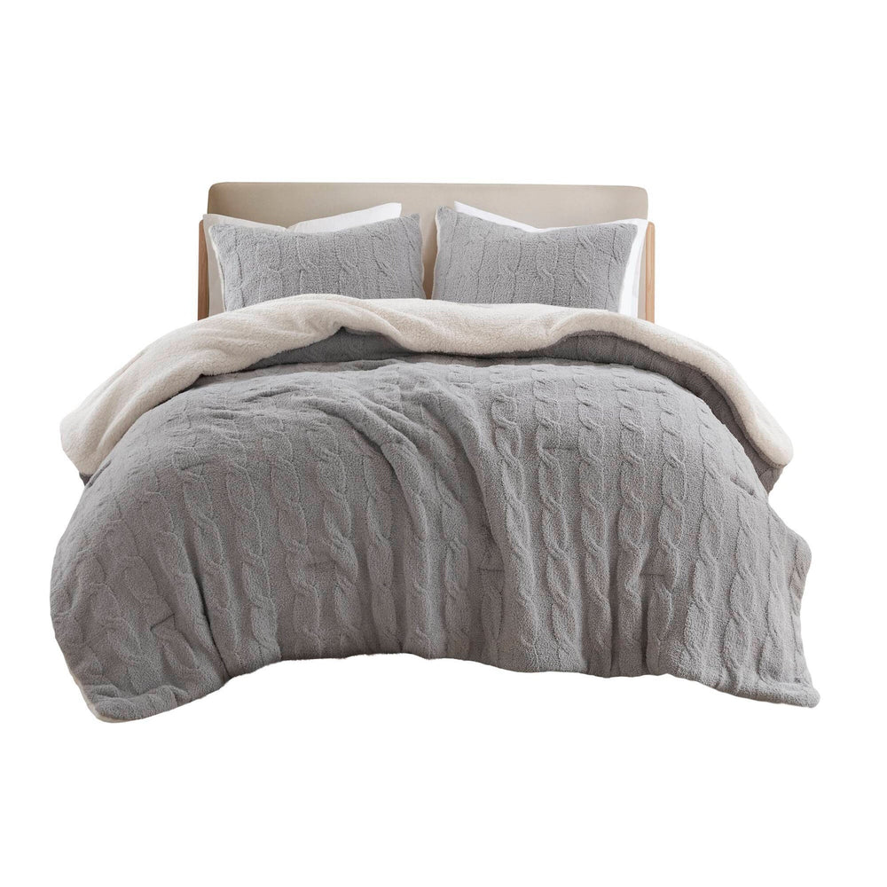 2 Pieces Twin Cable Knit Chenille Comforter Set,Gray Media 6
