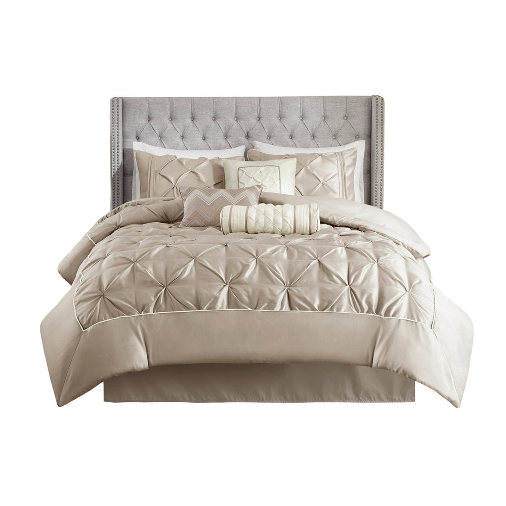 7 Piece Tufted Comforter Set Taupe Queen Media 3