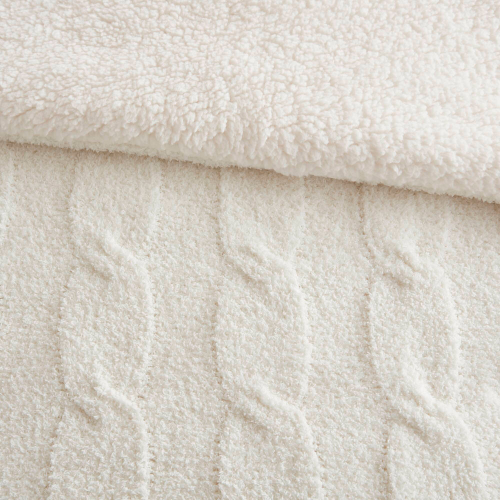 2 Pieces Twin Cable Knit Chenille Comforter Set,Ivory Media 14