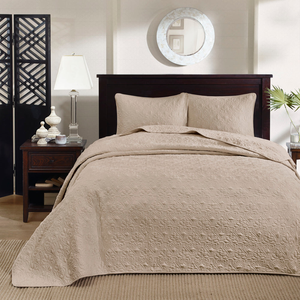 Reversible Bedspread Set Khaki King Media 8