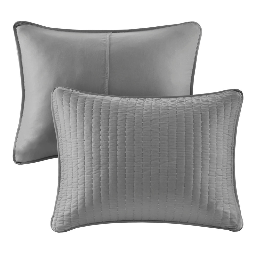 3 Piece Quilt Set Grey Full/Queen Media 2