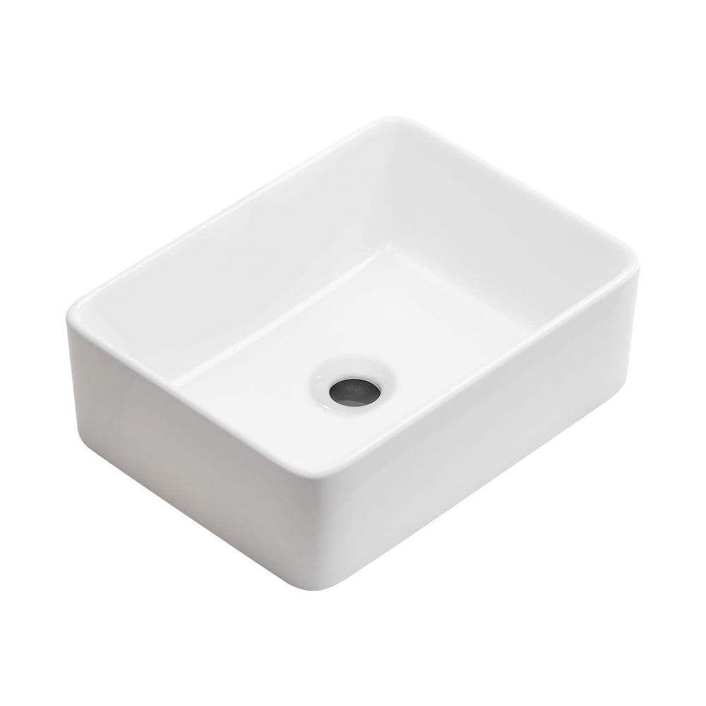 Rectangular Vessel Sink, 16'X12' Small Bowl Bathroom Vessel Sink, White Ceramic Lavatory Above Counter Art Basin Vanity Sink Media 1