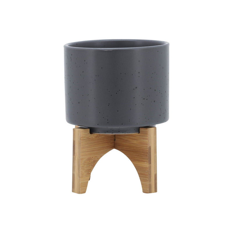 5' PLANTER W/ WOOD STAND, MATTE GRAY