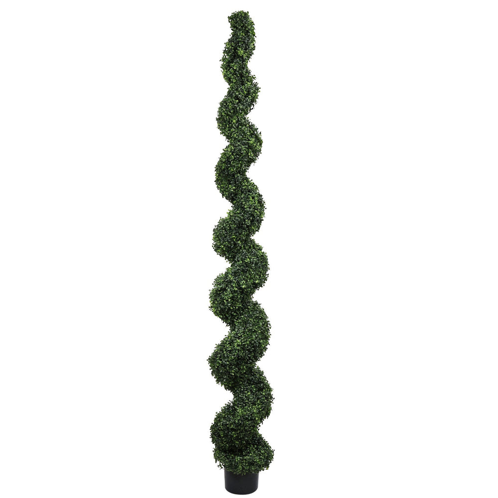 7FT Spiral Topiary Trees Artificial Outdoor Faux Boxwood Plants Large Twisted Green Potted Trees with Dark Green Leaves for Garden Front Porch Patio Planter Decoration, 1pc/set Media 3