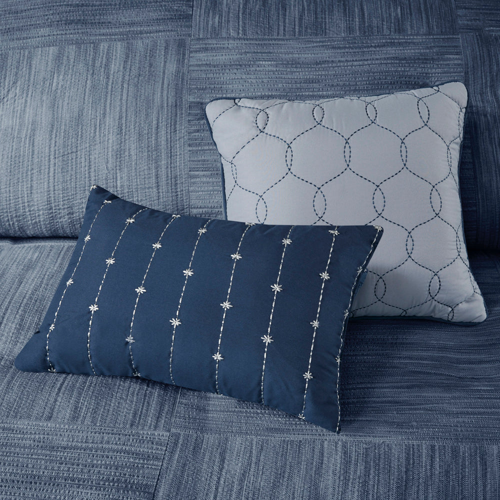 7 Piece Printed Seersucker Comforter Set Navy Queen Media 13