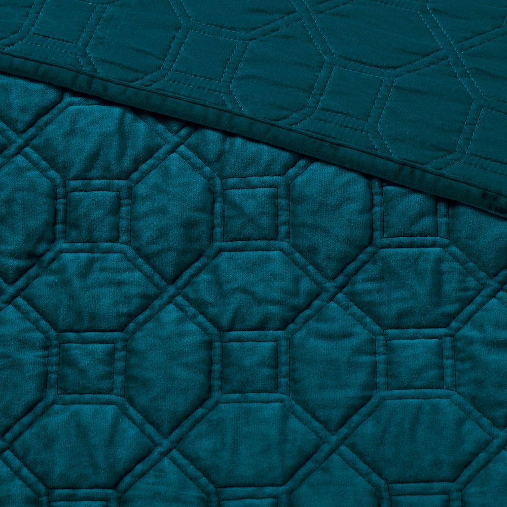 3 Piece Velvet Quilt Set Teal King/Cal King Media 10