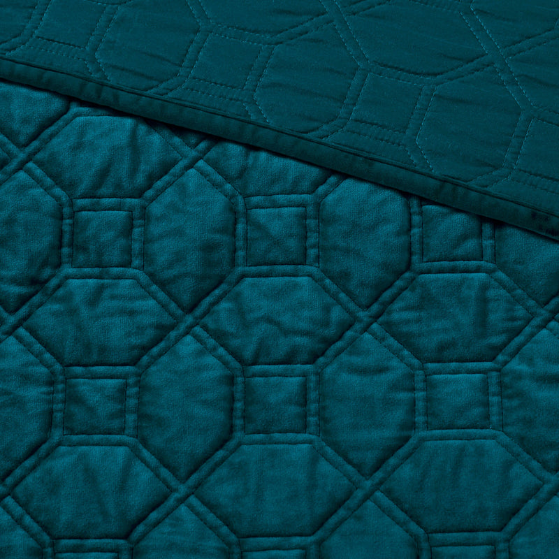 3 Piece Velvet Quilt Set Teal King/Cal King