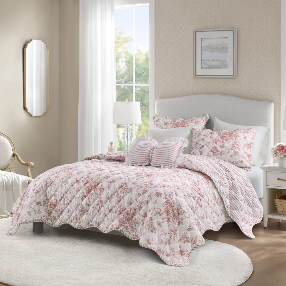 4 Pieces Full/Queen  Quilt Set with Decorative Pillow,Pink Media 1