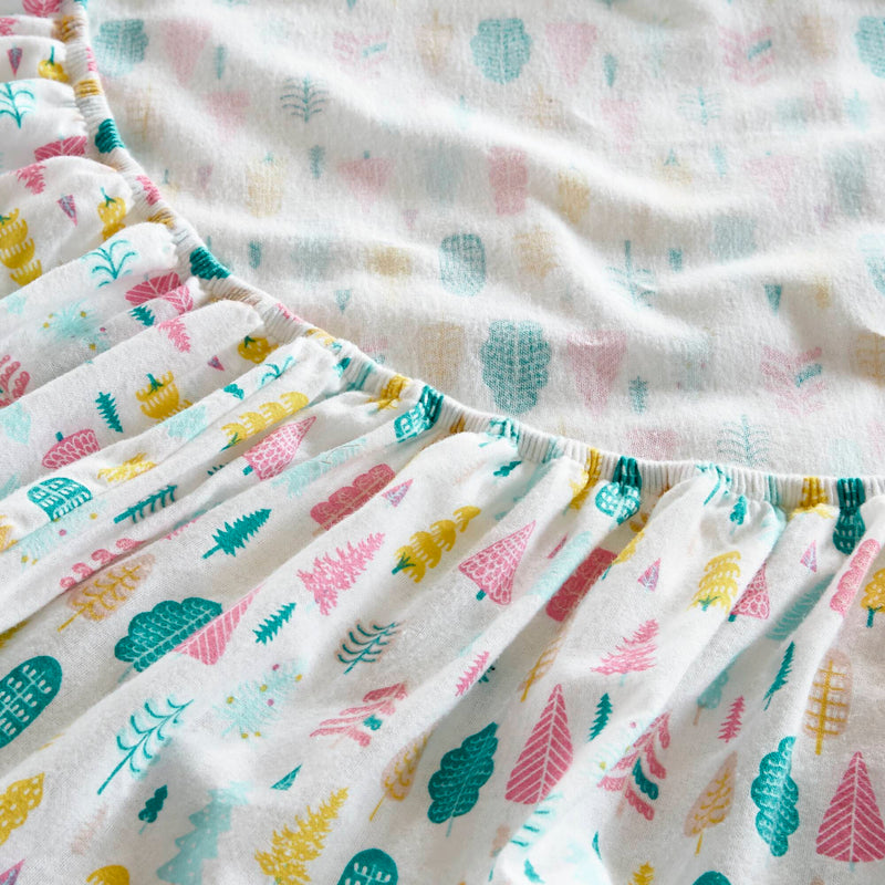 4 PCS Queen Cotton Printed Sheet Set White Holiday Trees