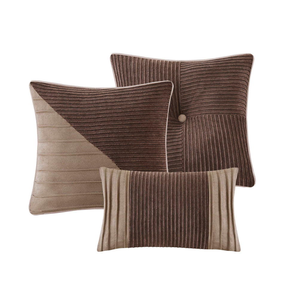 7 Piece Micro Corduroy Comforter Set Brown Queen Media 8