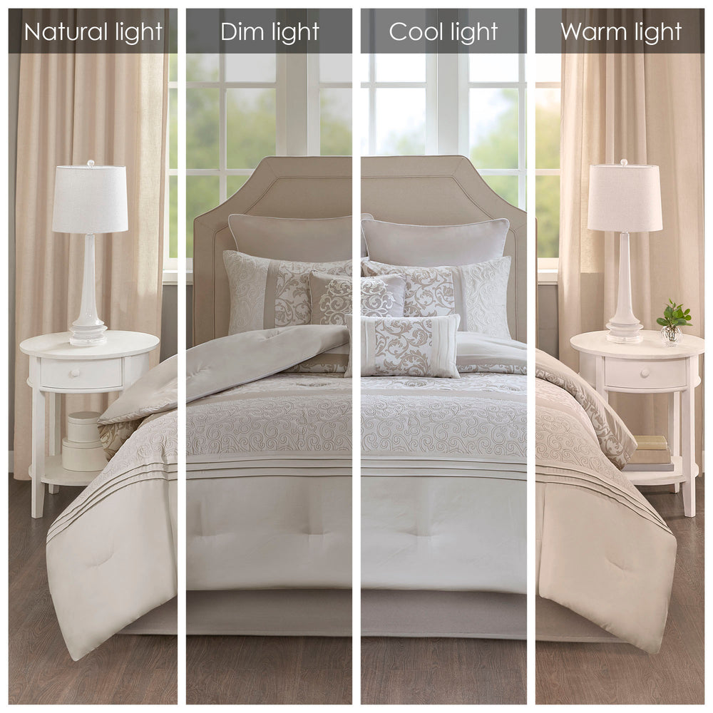Embroidered 8 Piece Comforter Set Neutral Cal King Media 9