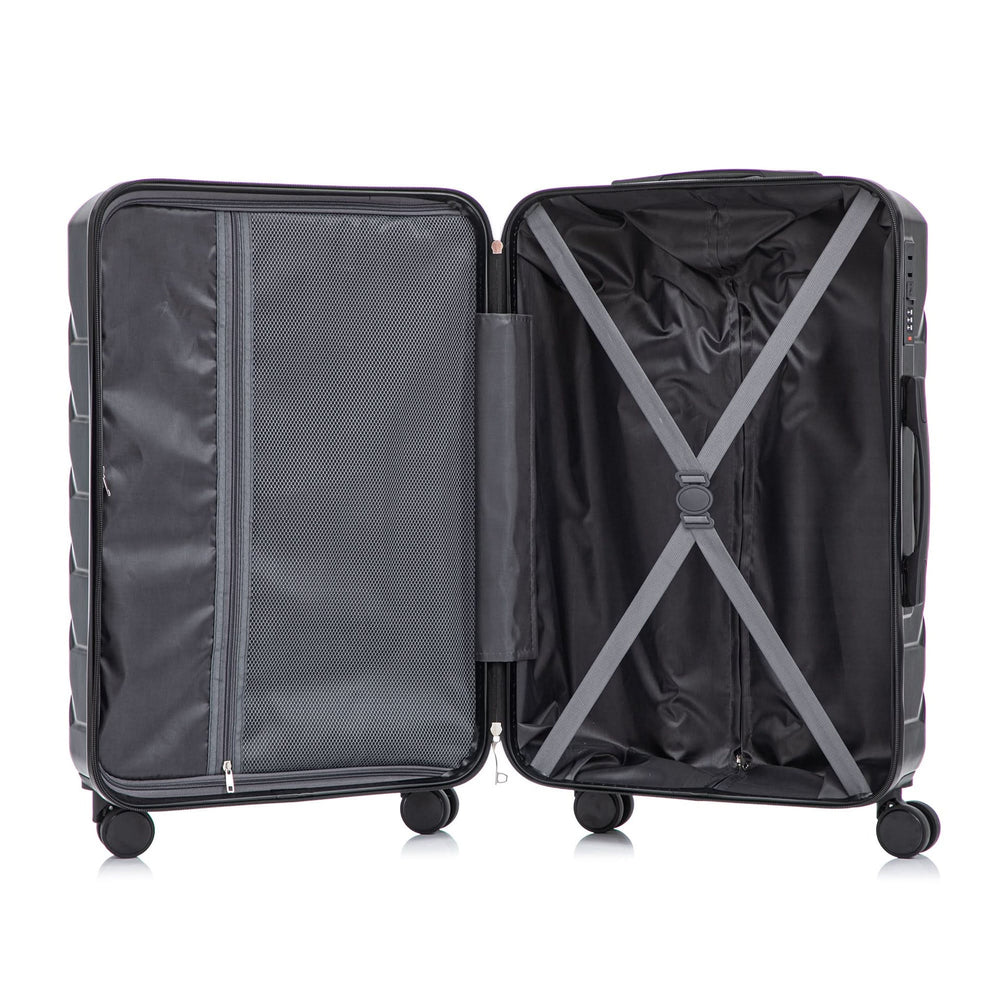 ABS Luggage Set 20 24 28 Inch Spinner Wheels Black Durable 3-Piece & Combination Lock Media 19