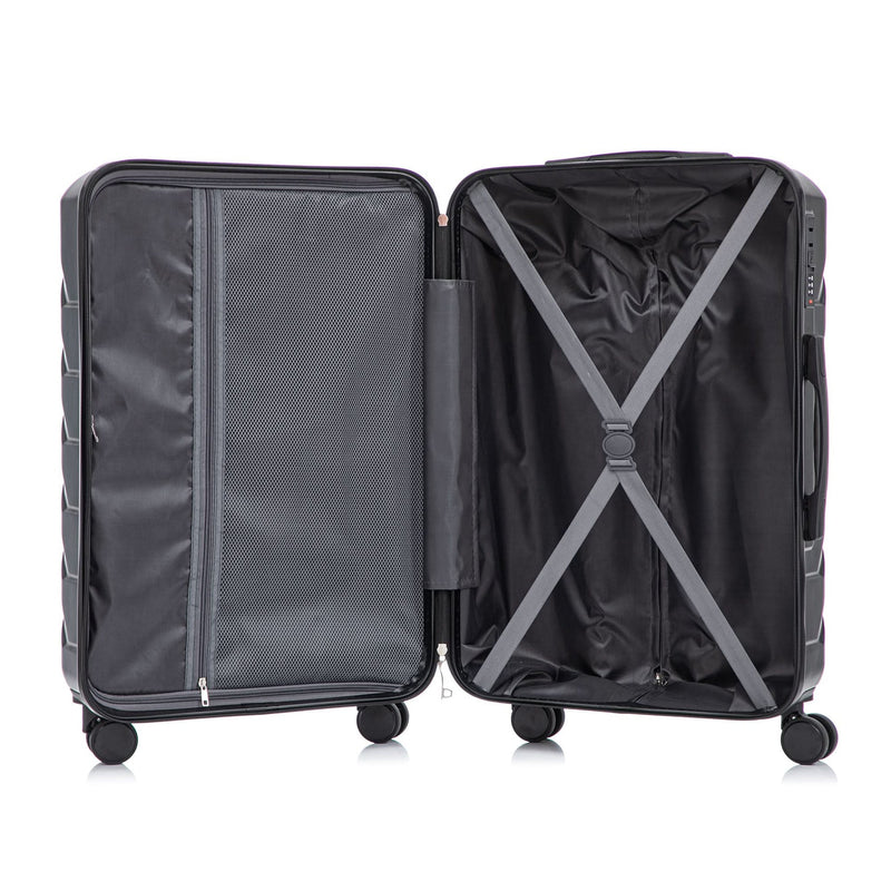 ABS Luggage Set 20 24 28 Inch Spinner Wheels Black Durable 3-Piece & Combination Lock