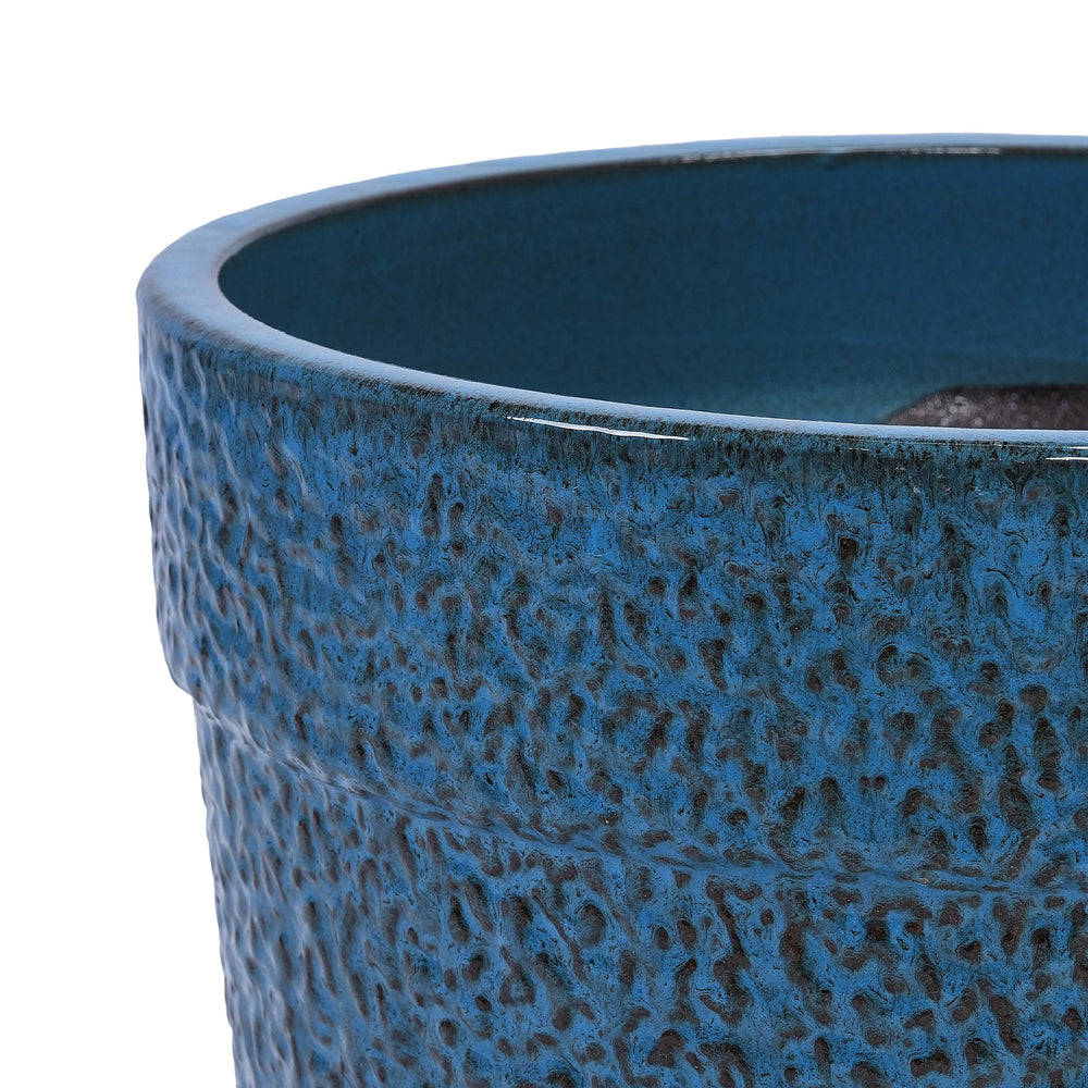 Handmade Ceramic Planter Set of 3, 15/12/9 Inch Diameter, Blue Textured Pattern, for Succulents & Indoor Plants, Windowsill & Bookshelf Use, Breathable Clay Media 14