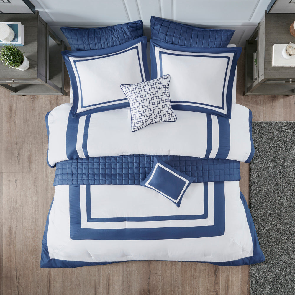 8 Piece Comforter and Quilt Set Collection Navy King/Cal King Media 3