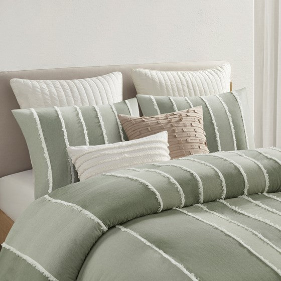 Full/Queen 3 Piece Striped Cotton Duvet Cover Set Media 7