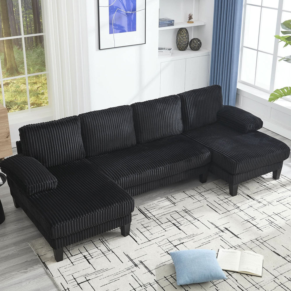 U Shaped Sofa Wood Frame Oversized Four-Seater Living Room Black Upholstery Media 5