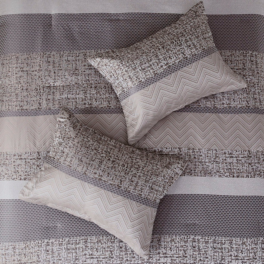 7 Piece Jacquard Comforter Set Grey/Taupe Cal King Media 9